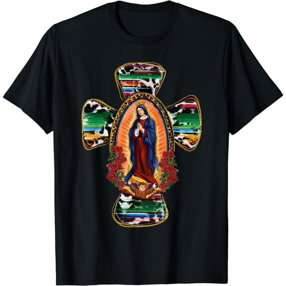 Madre Our Lady Virgen de Guadalupe Abuela Latina Cross T-Shirt Black 3X-Large