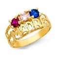 thumbnail image 1 of Madre Ring 14k Yellow Gold Mothers Band Mom Stylish Three Stone Multi Color CZ Fancy Size 9, 1 of 1