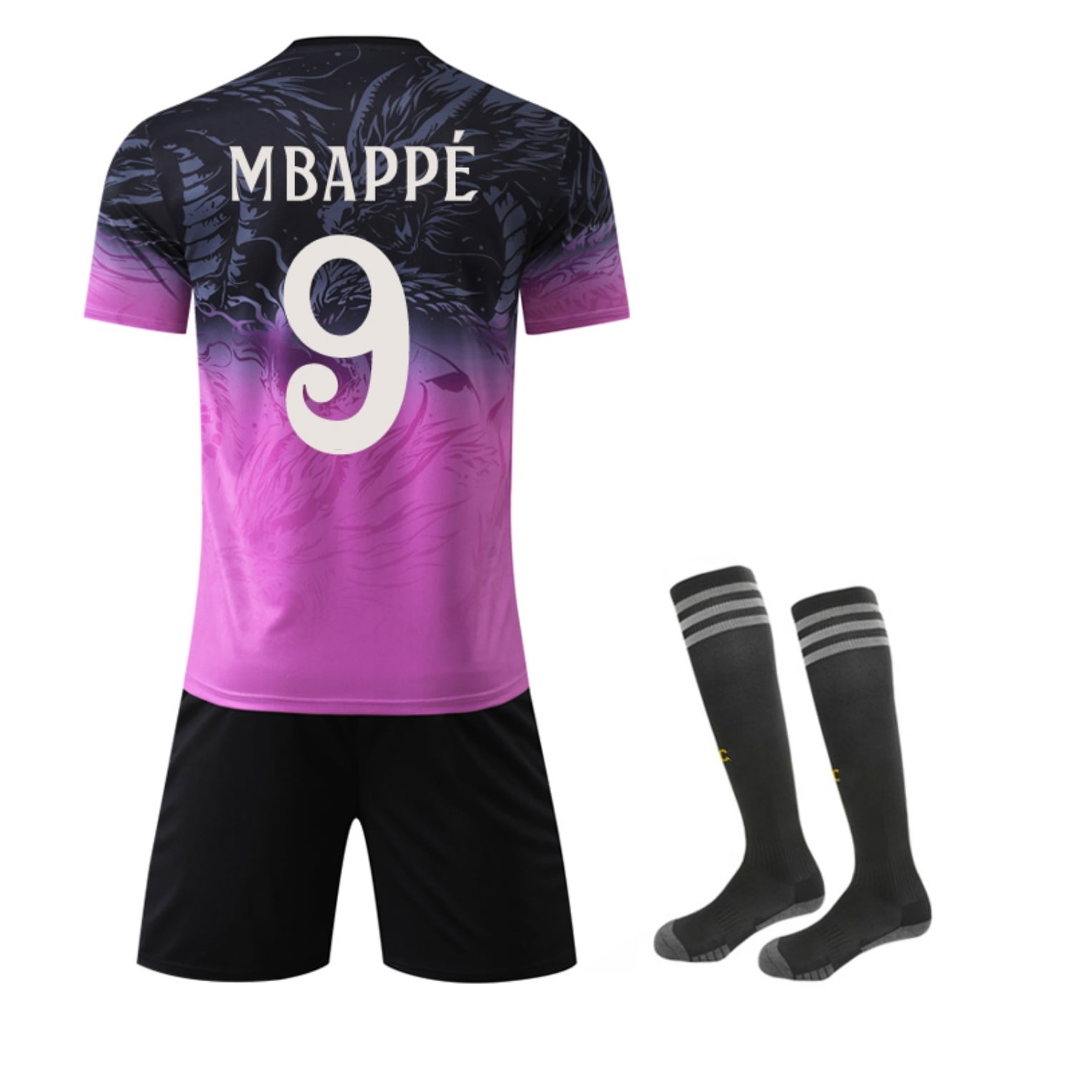 Madrid 25/26 Dragon Pattern Authentic #9 Mbappe Home Soccer Kit - Black ...