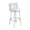 thumbnail image 1 of Madrid 30" Bar Height Swivel White Faux Leather and Brushed Stainless Steel Bar Stool, 1 of 10