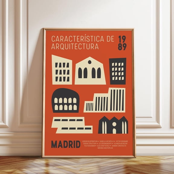 Madrid Architecture Exhibition Retro-Modernist Wall Art, Stretched Canvas 16x20in