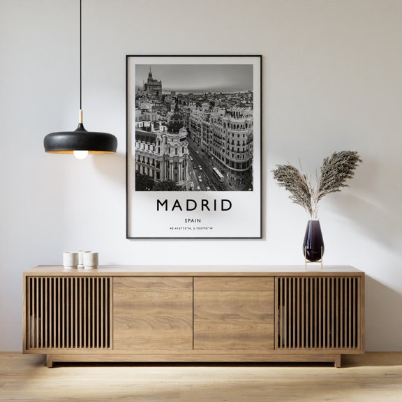 Madrid Cityscape Print Black And White Spain Travel, Unframed Paper Print