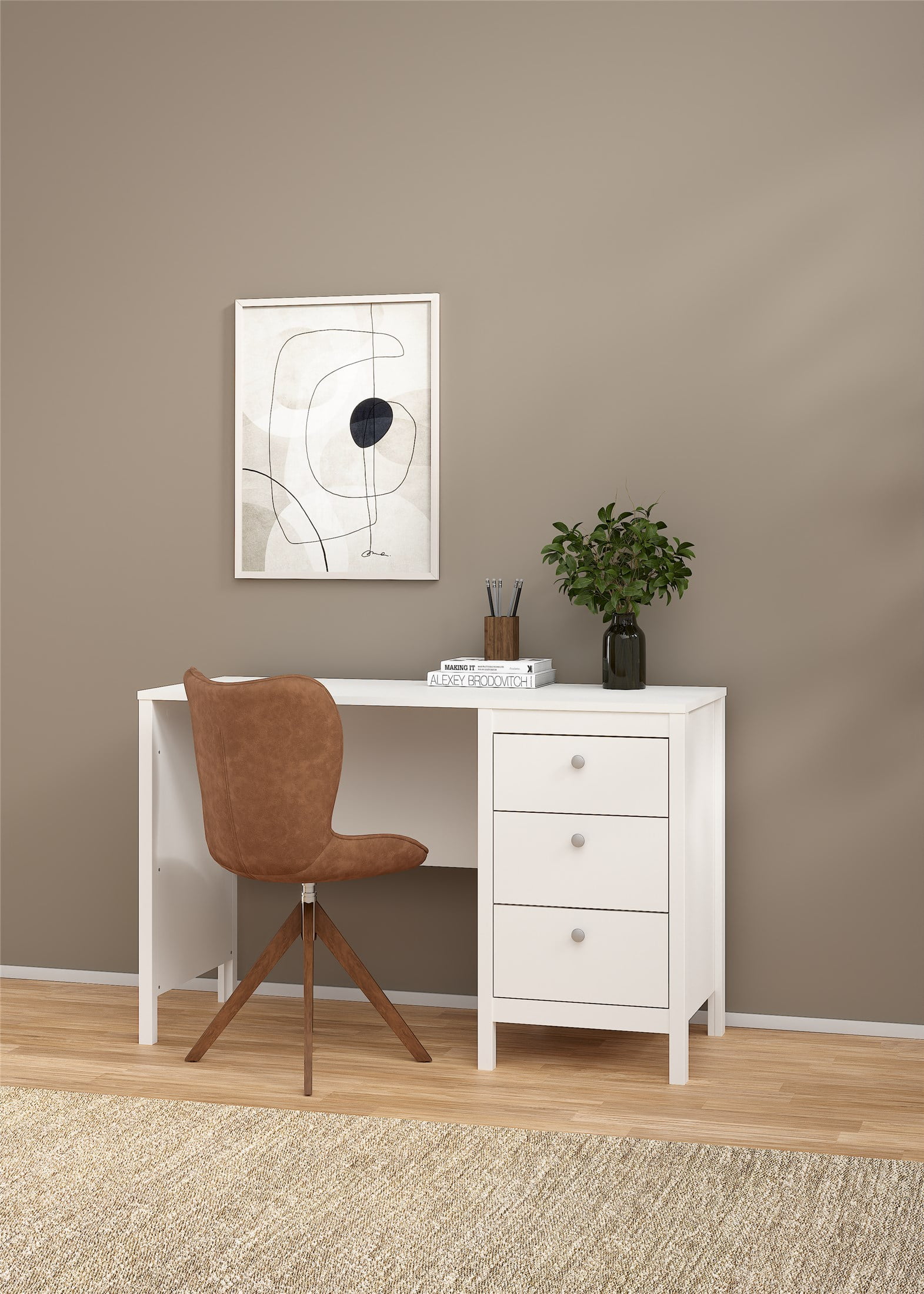 Tvilum Madrid Home Office Writing Desk with 3 Storage Drawers for Adults, White