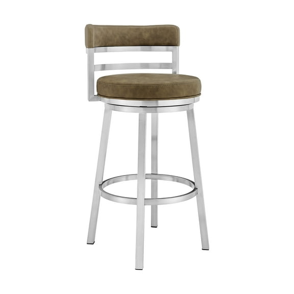 Madrid Bar Stool 26" Seat Height Swivel with Brushed Stainless Steel and Green Faux Leather
