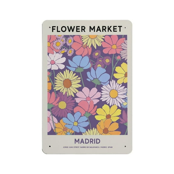 Madrid Flower Market Print, Vintage Flower Market Madrid tin sign, Daisy Printable Wall Art, Colorful Flower Wall Art Decor,Retro style, farmhouse decoration, home, bar, tin sign 8x12 inches