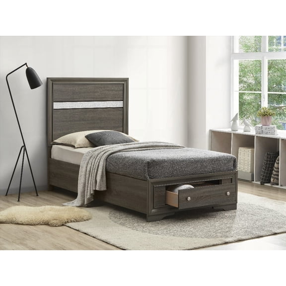 Madrid G02305B-TB Twin Bed with Gray Laminate Finish and Storage Drawers