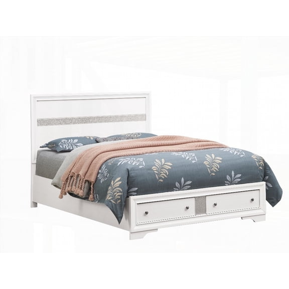 King Size Laminate Wood Bed Frame with Two Drawers, White, Bedroom