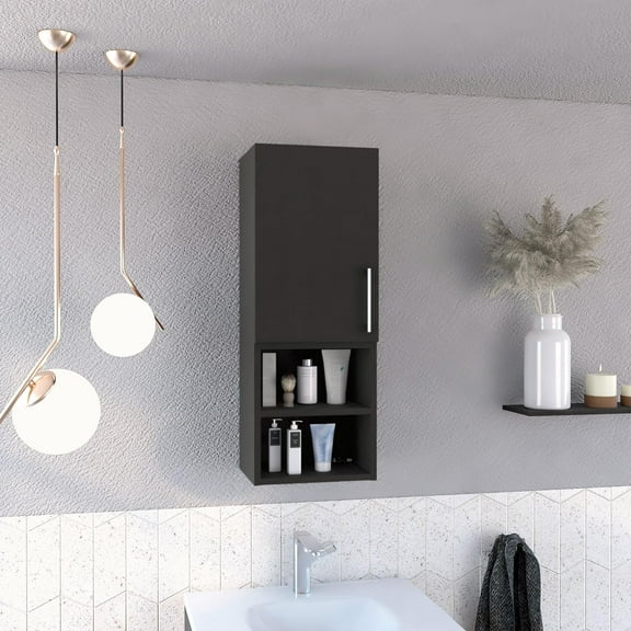 Madrid Medicine Cabinet, Two External Shelves, Metal Handle, Single Door, Two Interior Shelves Black