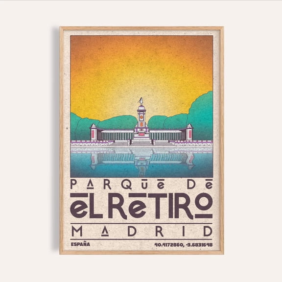 Madrid Parque de El Retiro Reflection Vintage Poster Unframed Paper Print