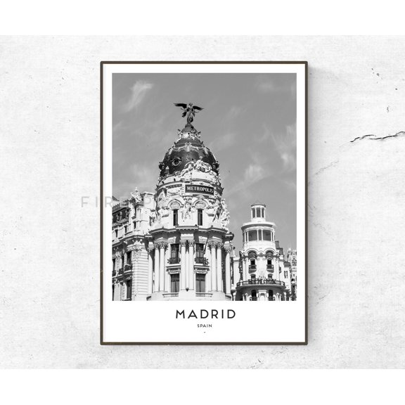 Madrid Poster, Spain Travel Print, Minimal Black And White Wall Art