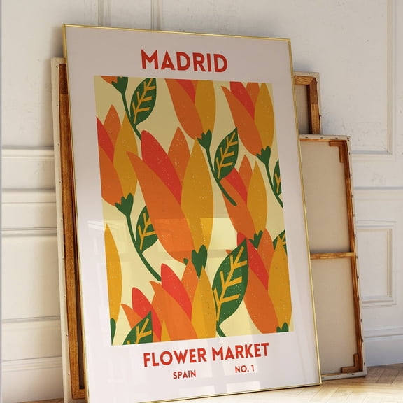 Madrid Print Spanish Wall Art Flower Market Art Print Madrid Spain Poster Orange Floral Decor Spain City Print 1 Print Wall Art, Modern Wall Decor, 8x12 UNFRAMED