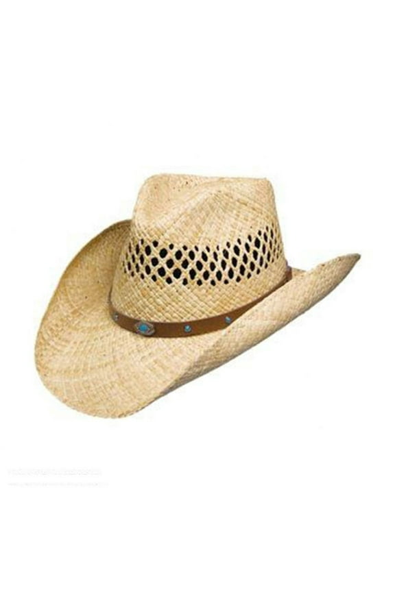 Madrid Raffia Straw Western Hat - L - Natural
