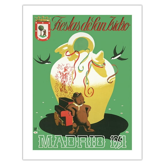 Madrid Spain - 1951 Fiestas de San Isidro (Feast Day of Saint Isidro) - Vintage Travel Poster by Echanove c.1951 - Bamboo Fine Art 290gsm Paper (Unframed) 17x22in