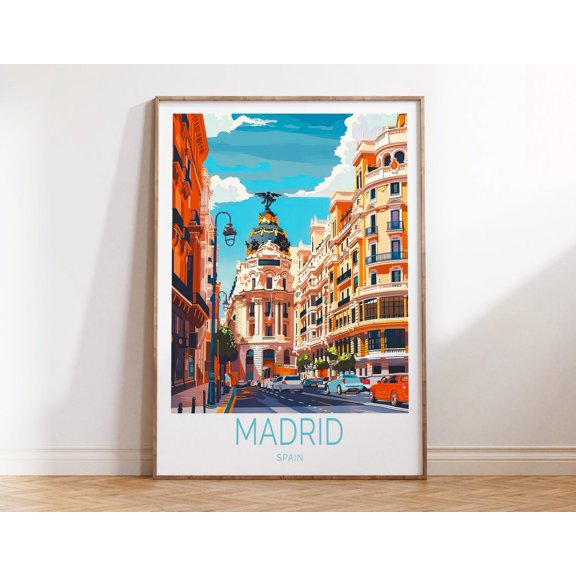 Madrid Spain Capital City Skyline Print, Unframed Canvas Size 8x12
