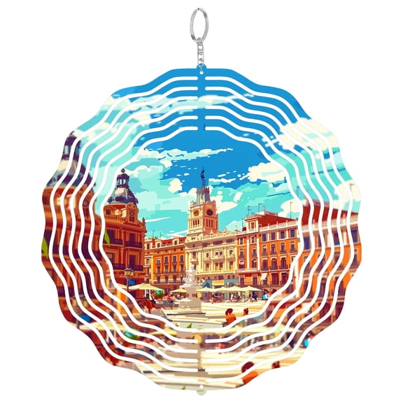 Madrid Spain City Architecture 3D Wind Spinner Metal Hanging Sculpture Outdoor Garden Decor Gift For Traveler