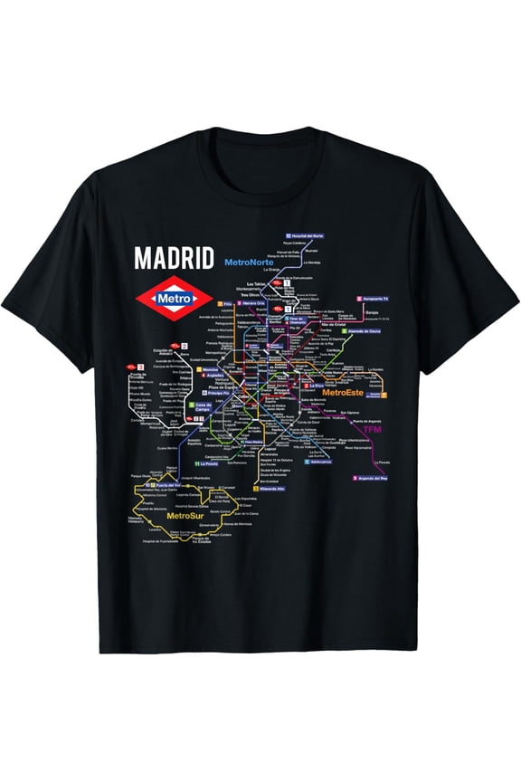 Madrid Spain Metro Subway Train Map T-shirt GiftMen and women, Black T-shirt, size: Extra large