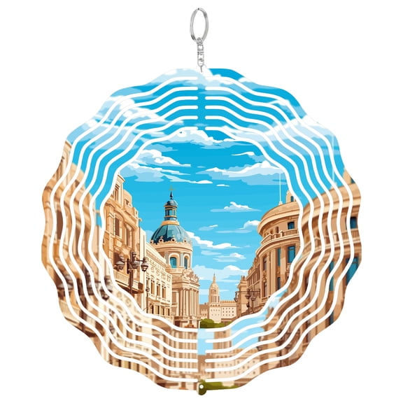 Madrid Spain Plaza Wind Spinner, Kinetic Hanging Urban Garden Art