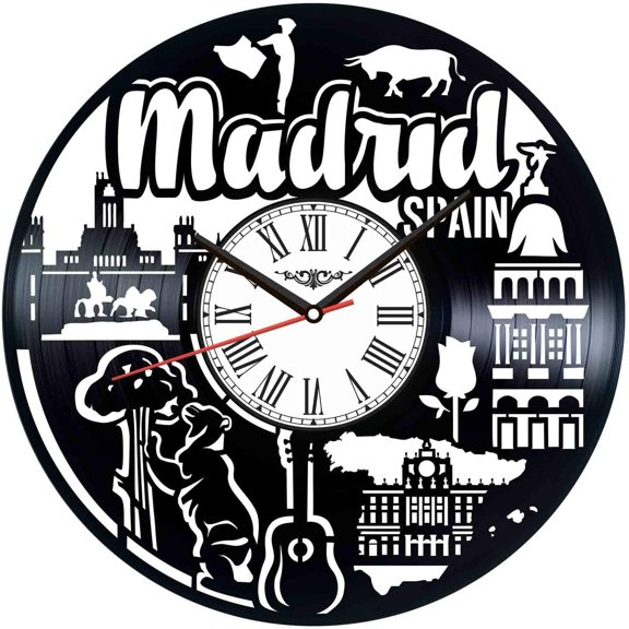 Madrid Spain Vinyl Record Wall Clock Retro style Wall clock Silent Home Decor Unique Art Special Home Accessories Creative Personality Gift
