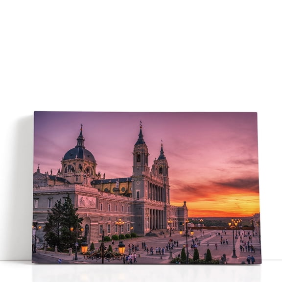 Madrid, Spain the Cathedral of Saint Mary, The Royal of La Almudena at Sunset - Wrapped Canvas Print Wall Art | 18" W x 12" H