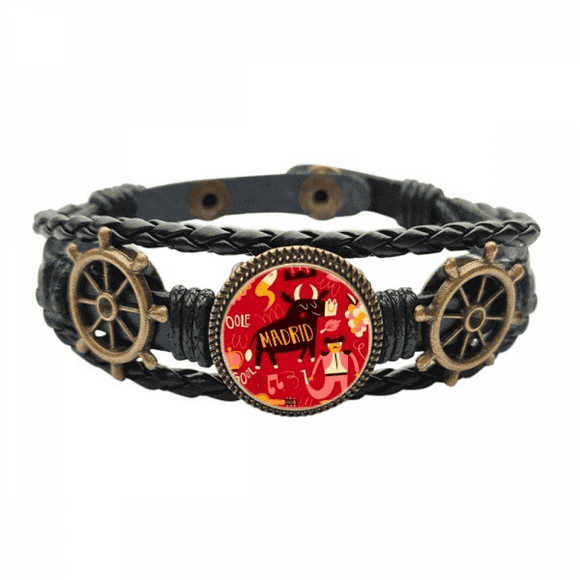 Madrid Spanish Bullfight Music Fiesta Leather Braided Ocean Bracelet Wristband