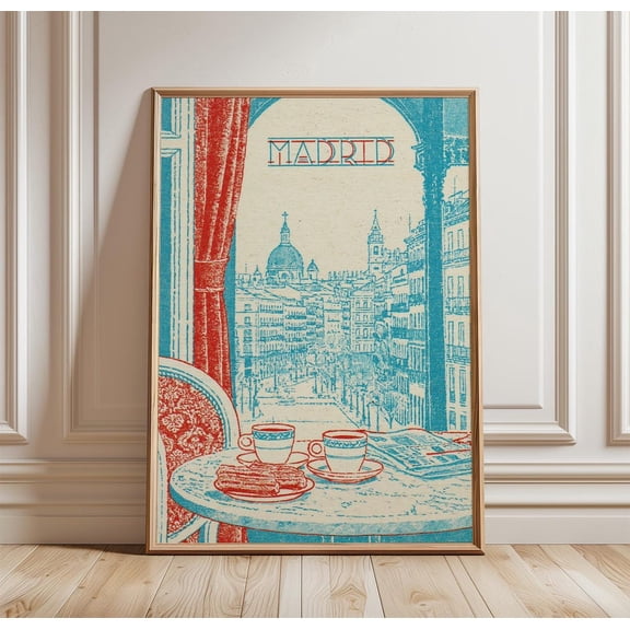 Madrid Travel Cafe Table Print Spanish Wall Art, Unframed Paper Print