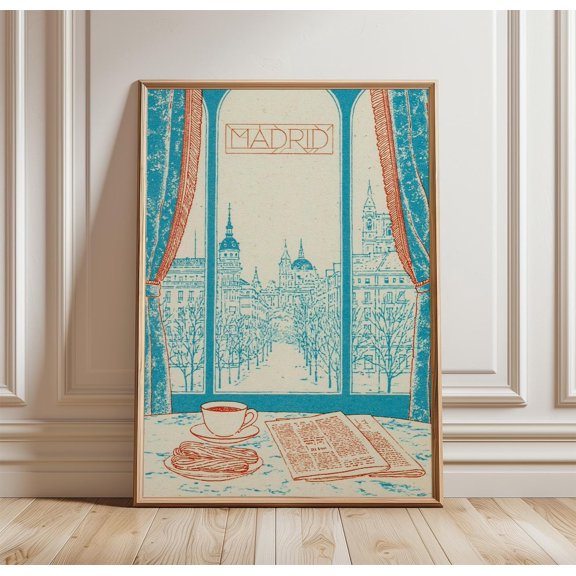 Madrid Travel Cafe Table Print Spanish Wall Art, Unframed Paper Print