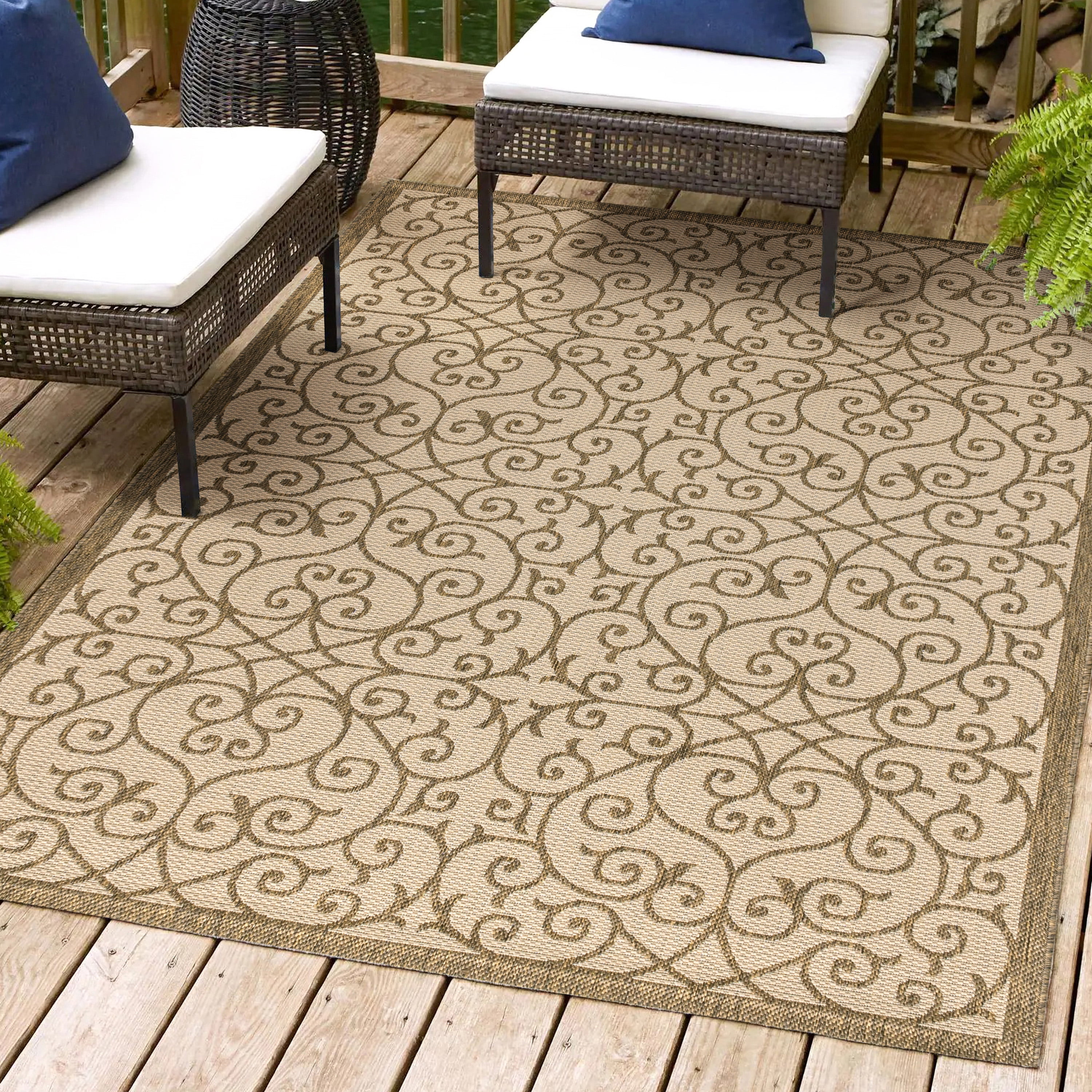 Madrid Beige and Brown Filigree Textured Weave 5x8 Area Rug