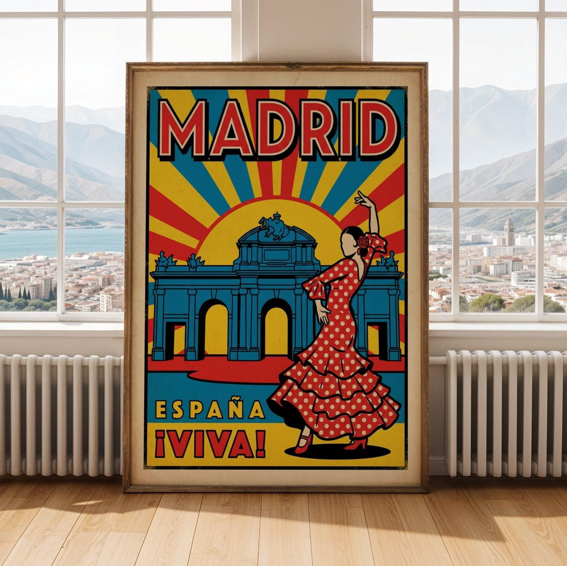 Madrid Wall Art Print, Pop Art, Blue And Yellow, Bold Outlines, Living ...
