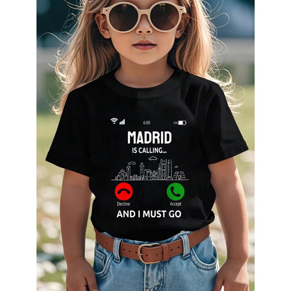 Madrid is Calling Design Vacation City Trip Spain Kids T-Shirt Kids Graphic T Shirt Casual Cotton Tee