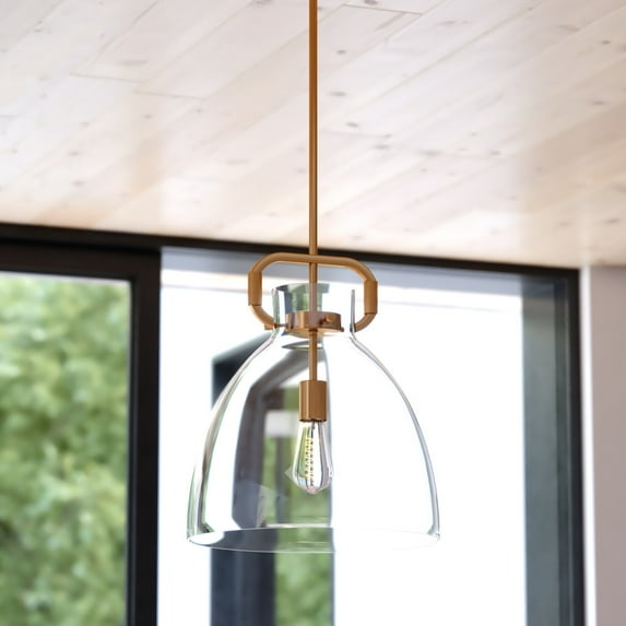 Madrona 1 Light Gold Muted Brass Contemporary Pendant Light Clear Glass