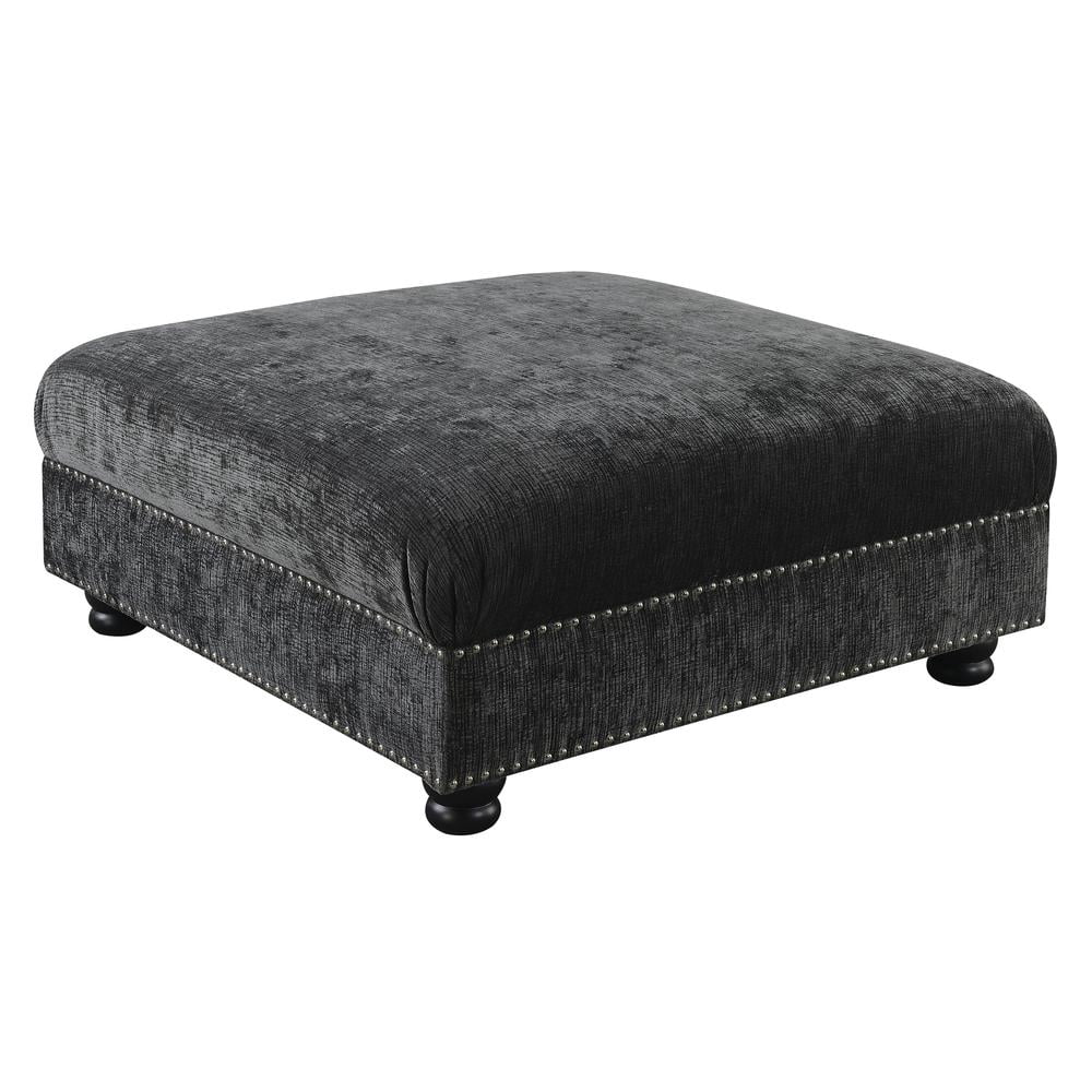 Madrona Burke Ottoman with Fixed Cushion, Nailhead Trim, And Turned
