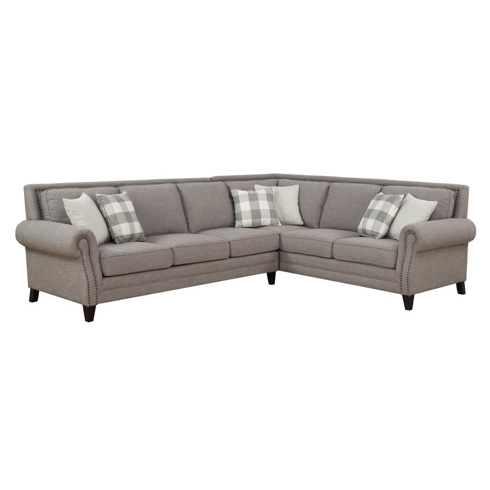 Madrona Burke Sectional with Rolled Arms, Turned Feet, And Nailhead