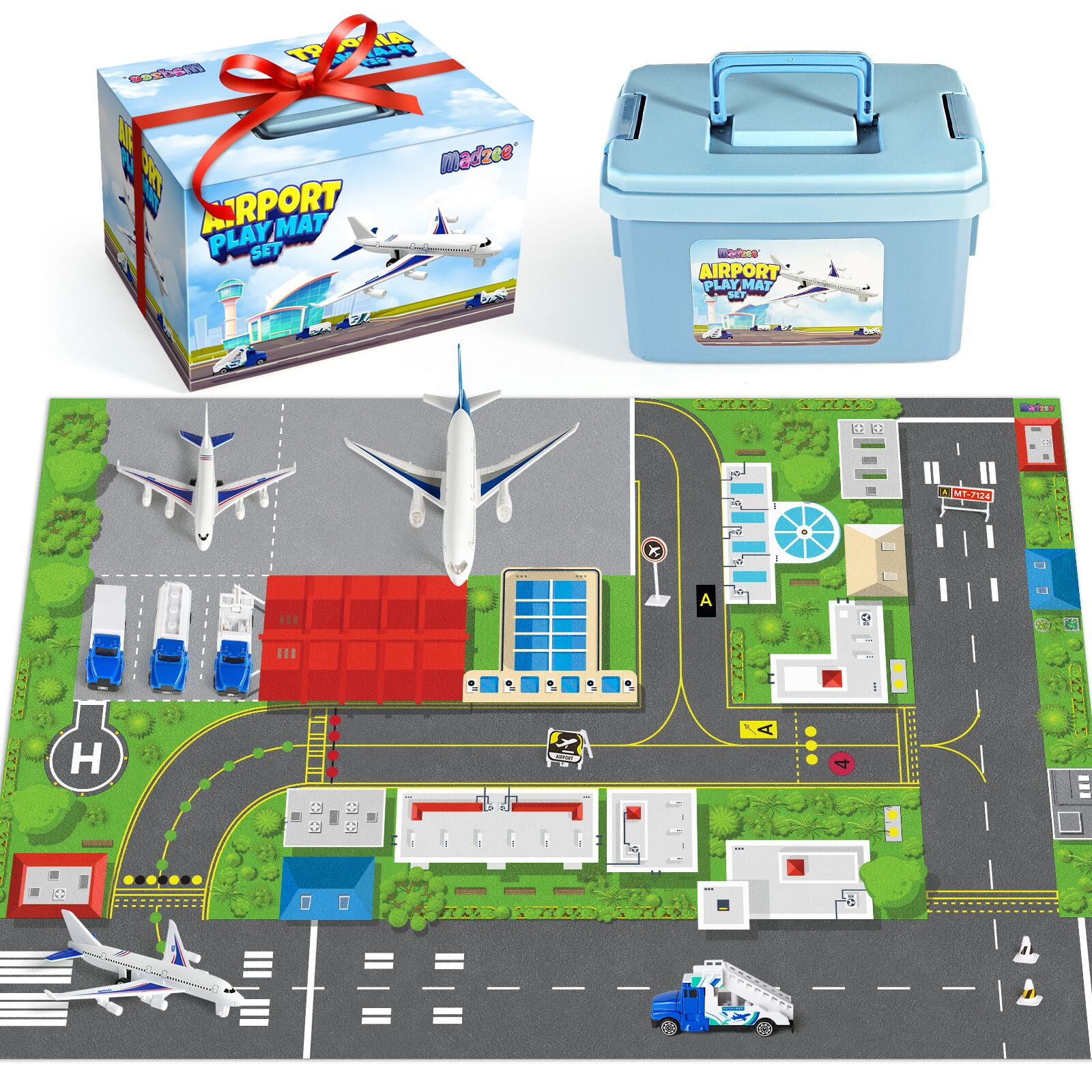 Madzee Kids Airplane Toy Set with Interactive Airport Activity