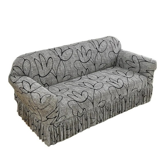 Mae 1pc Elastic Printed Sofa Slipcover With Skirt Sofa Cover Couch Cover Furniture Protector