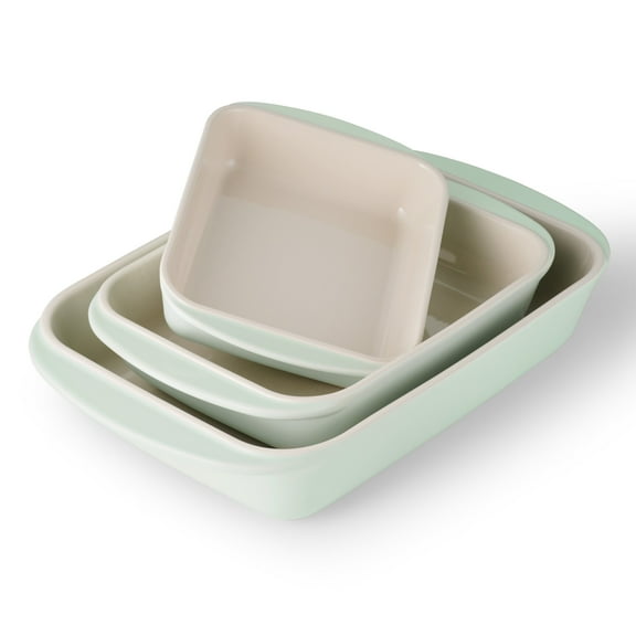 Tramontina Mae 3-Piece Ceramic Porcelain Baking Pans Set, Mint, Non Stick Casserole Dishes for Oven, Rectangular Bakeware for Lasagna, Cakes and Loafs