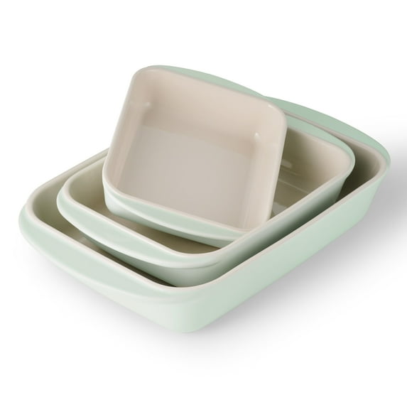Tramontina Mae 3-Piece Ceramic Porcelain Baking Pans Set, Mint, Non Stick Casserole Dishes for Oven, Rectangular Bakeware for Lasagna, Cakes and Loafs