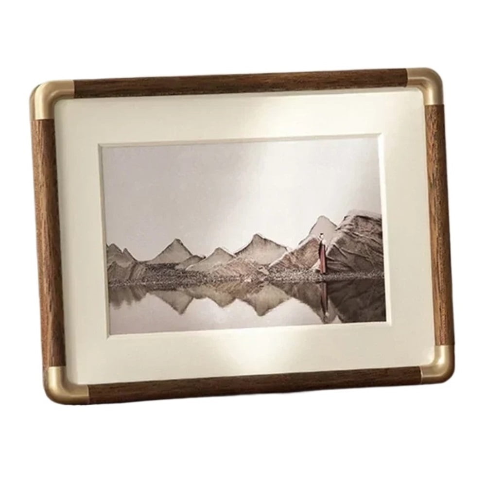 Mae Black Walnut Photo Frame Inch Retro Tabletop Decoration Copper Corner Solid Wood Texture DIY Photo Frame Wooden Crafts
