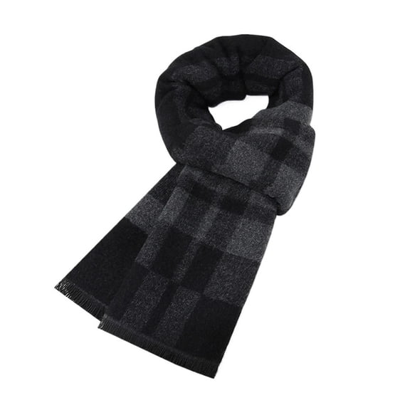 Mae Checkered Scarf Men's Black Winter Warm Wool Scarf Men's Casual Long Neck Warmer