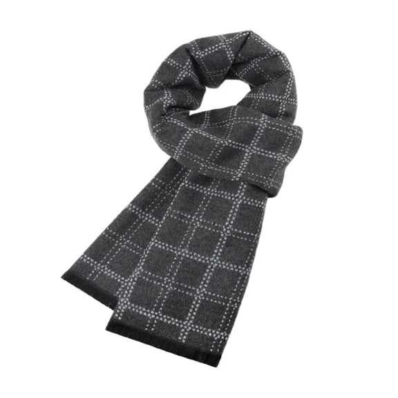 Mae Checkered Scarf Men's Black Winter Warm Wool Scarf Men's Casual Long Neck Warmer