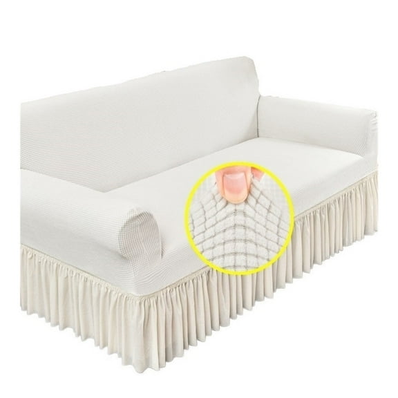 Mae Elastic Jacquard Sofa Cover with Skirt, Monochromatic