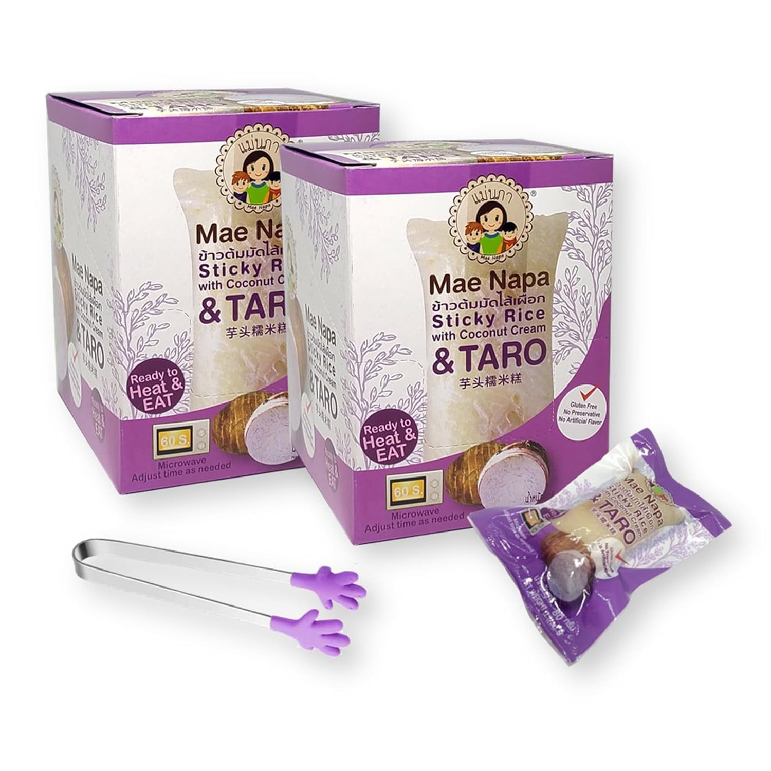 Mae Napa Thai Sticky Rice wtih BANANA or Filling Khao Tom Mud Ready to Heat and Eat (80 g X 6