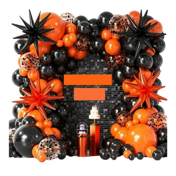Mae Orange and Black Halloween Balloon Arch Black and Orange Wreath Party Birthday Decorations Aluminum Foil Balloons, 138 Pieces