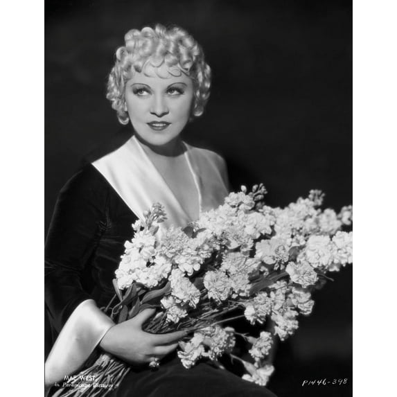 Mae West Holding a Flower in Black Dress Portrait Photo Print (24 x 30)