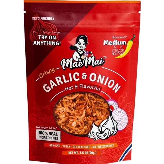 MaeMai Medium Hot Crispy Onion & Garlic Thai Chili Crisp, 3.17 oz (90g)
