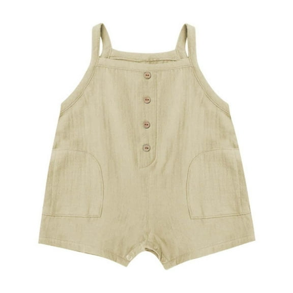 Maean 1-2T Toddler Cotton Jumpsuit Cute Summer Sleeveless Loose Short Romper Jumpsuits for Little Girls