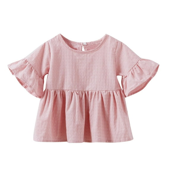 Maean 1-4T Toddler Girls Ruffle Tshirts Kids Bell Short Sleeve Blouse Little Girl Solid Color Cute Tee