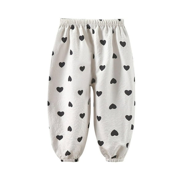 Maean 1-7T Toddler Kids Cotton Pant Elastic Waist Loose Trousers Cute Printed Little Girls Summer Pants