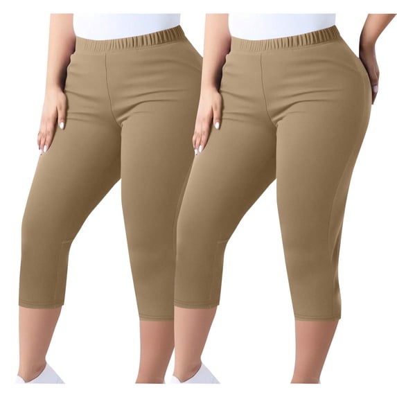 Maean 2 Pack Leggings for Women Plus Size Yoga Workout Gym Capris Pant Elastic Waist Athletic Capri Pants