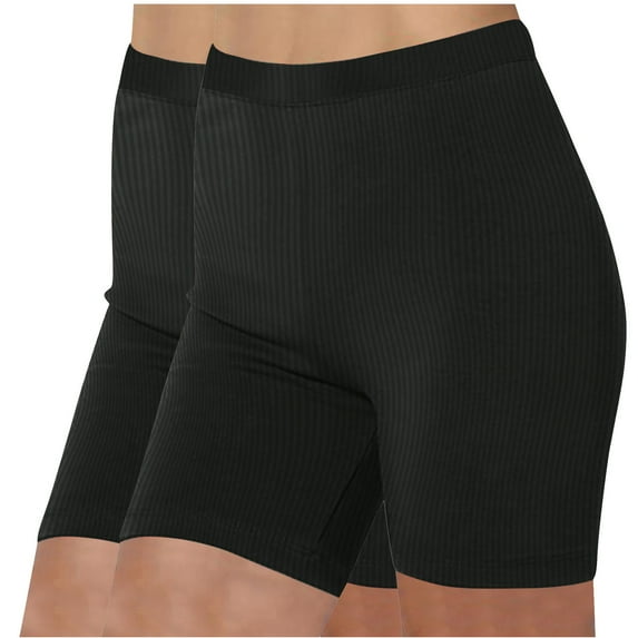 Maean 2 Pack Ribbed Shorts for Women Biker Workout Yoga Shorts Casual High Waist Womens Short Leggings