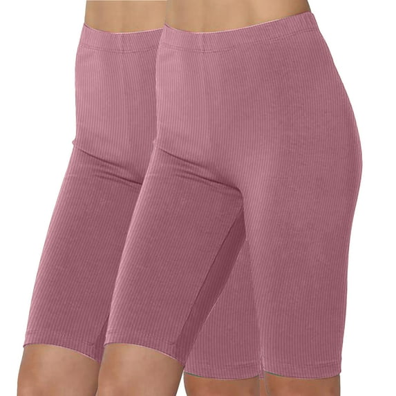 Maean 2 Pack Ribbed Shorts for Women Biker Workout Yoga Shorts Casual High Waist Womens Short Leggings
